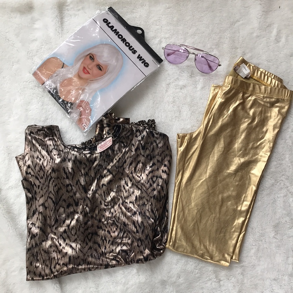 Disco Costume Vintage Shirt and Gold Leggings